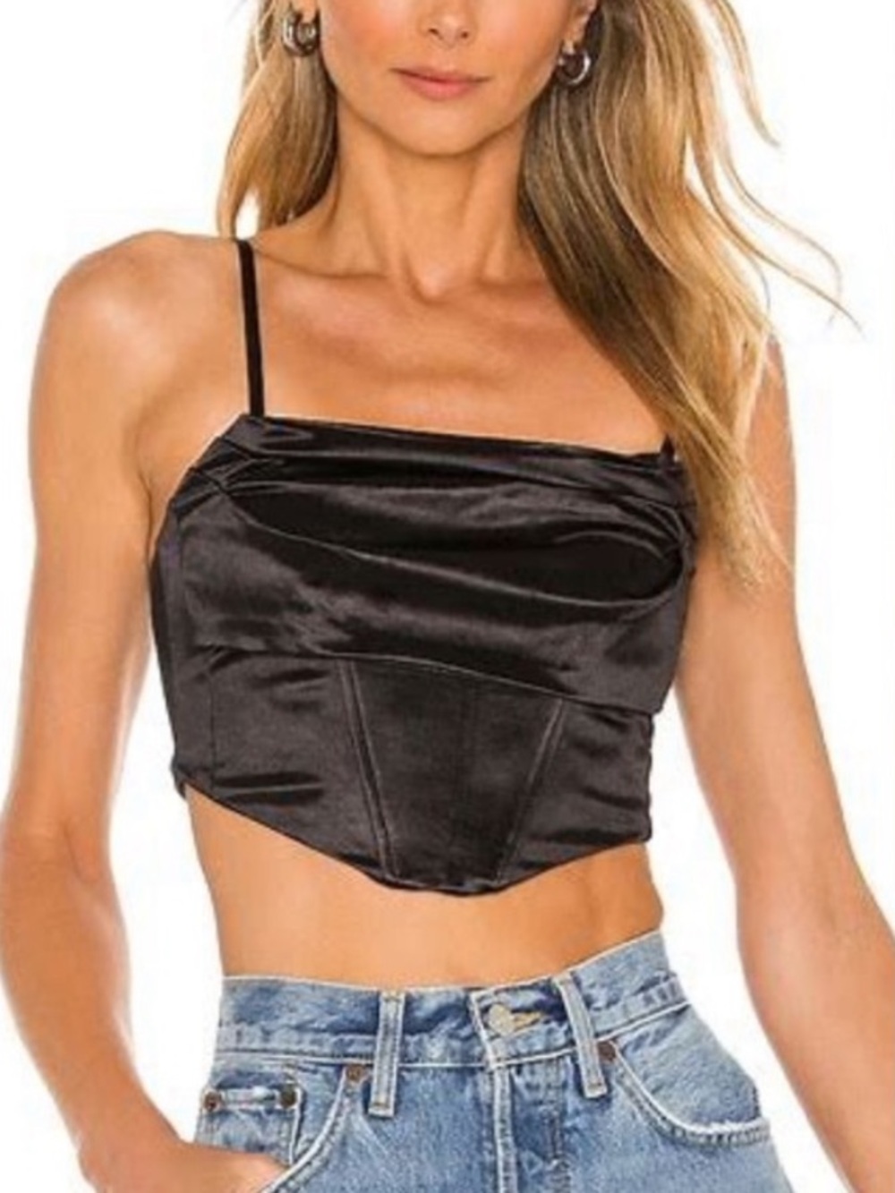 NBD Revolve black satin corset bustier top
